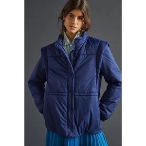 Anthropologie Anthropologie Maeve Blue Snap-Sleeve Size Small Puffer Jacket-Vest